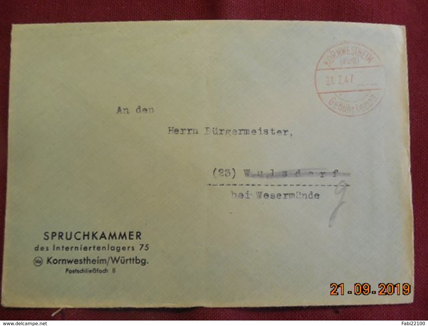 Lettre De 1947 De Kornwestheim Pour Wulsdorf - Autres & Non Classés