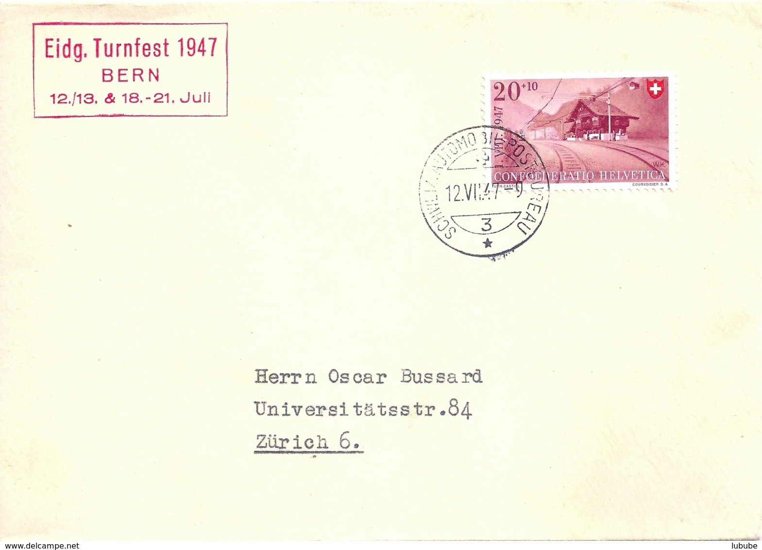 Sonderstempel  "Eidg. Turnfest Bern"           1947 - Storia Postale