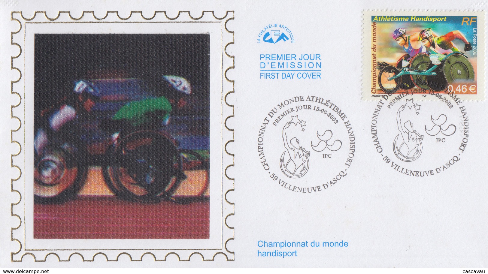 Enveloppe  FDC   1er Jour    FRANCE   Championnat  Du  Monde  D' Athlétisme    Handisport    VILLENEUVE  D' ASCQ    2002 - Handisport