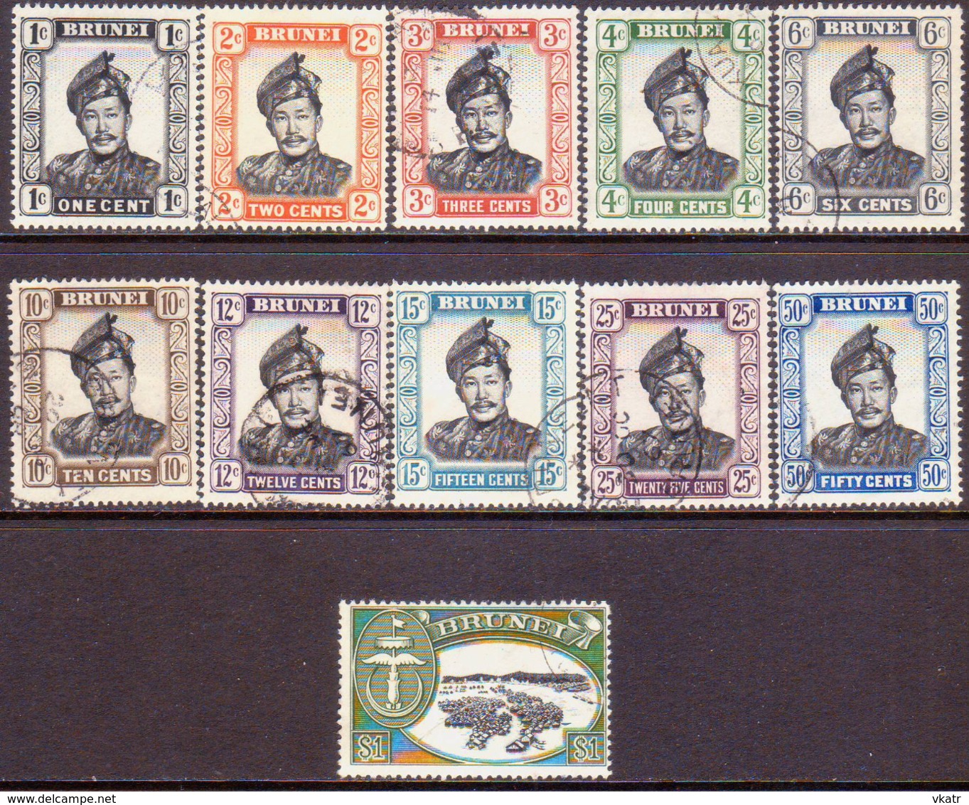 BRUNEI 1964-68 SG 118-29 Set To $1 (8c Missing) Used Wmk Mult.Block CA - Brunei (...-1984)