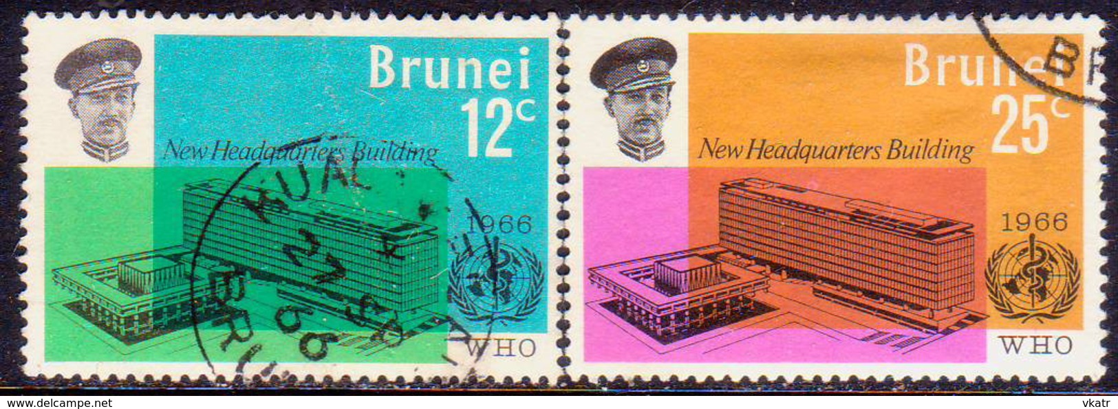 BRUNEI 1966 SG 142-43 Compl.set Used WHO Headquarters - Brunei (...-1984)