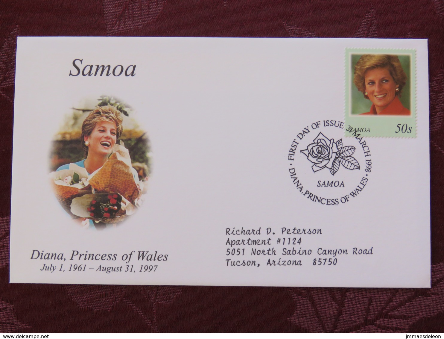 Samoa 1998 FDC Cover - Lady Diana Princess Of Wales - Rose Flower Cancel - Royalties, Royals