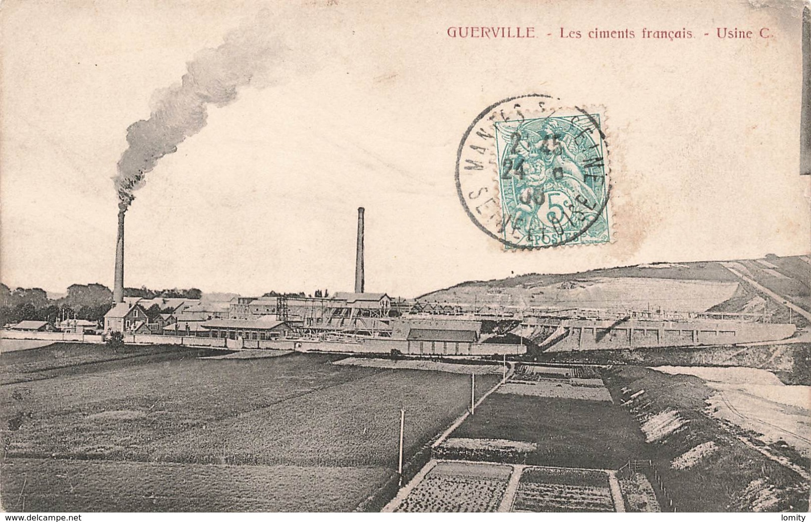 78 Guerville Les Ciments Français Usine C Cpa Cachet Mantes 1906 - Guerville