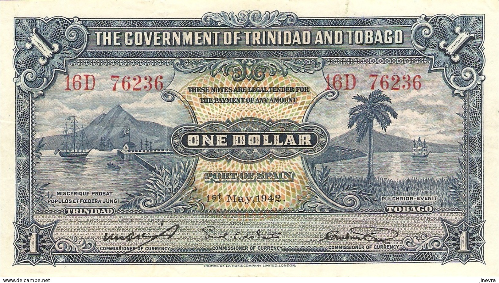 TRINIDAD E TOBAGO 1 DOLLAR 1942 PICK 5c VF+ - Trinidad En Tobago