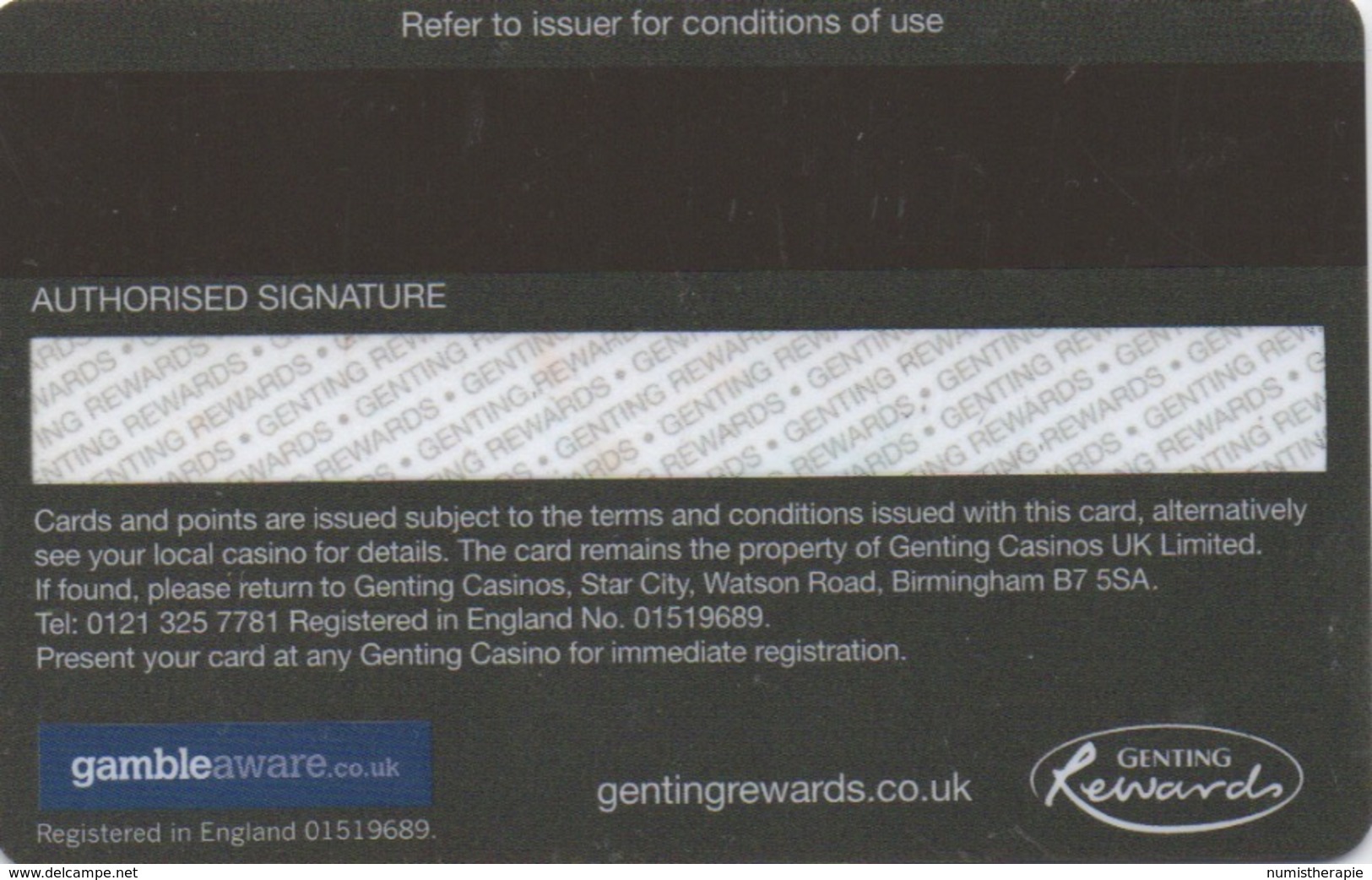 Carte De Casino : Genting Rewards Grande Bretagne - Cartes De Casino