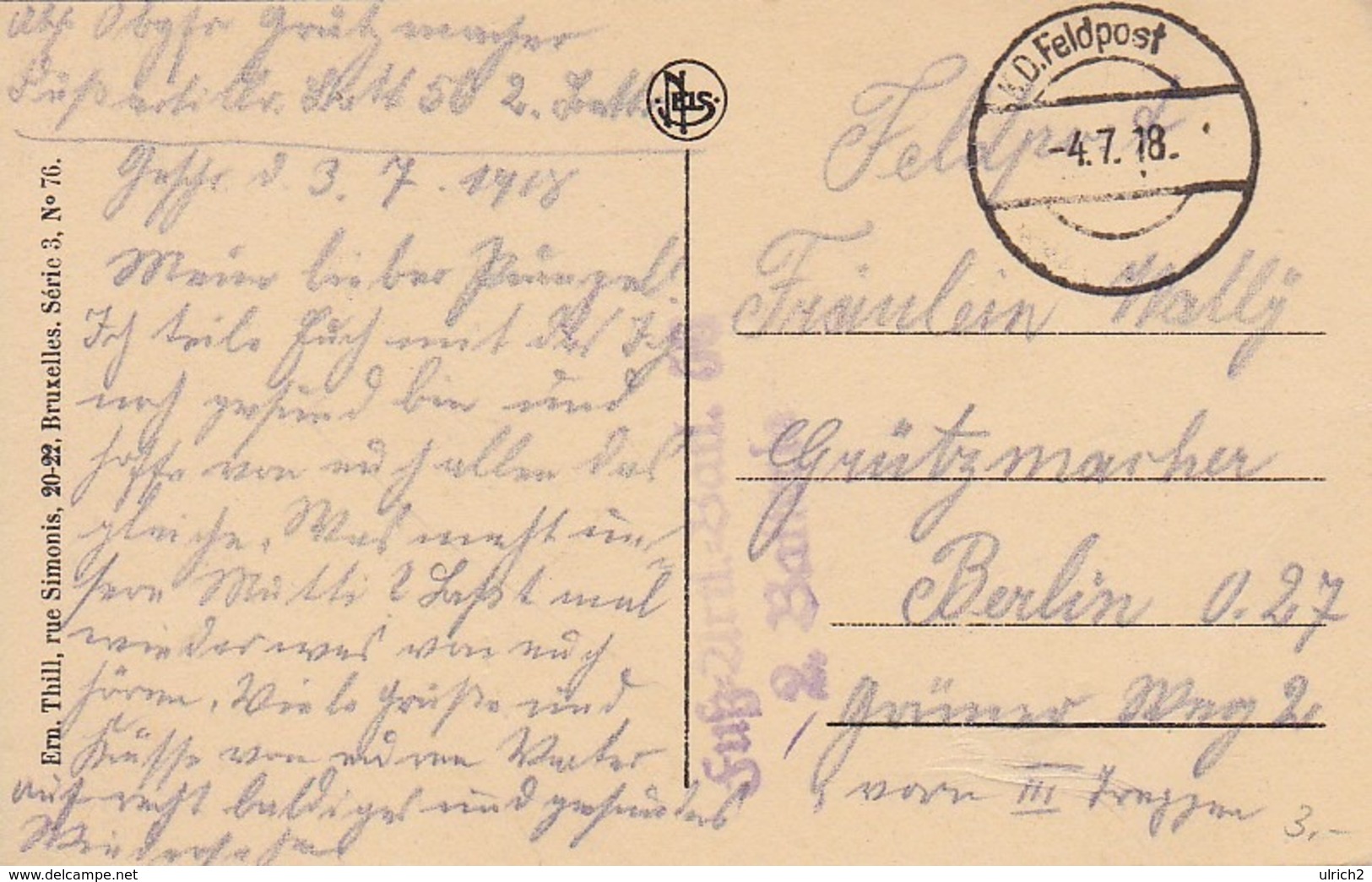 CPA Gand - La Cour St. Georges - Feldpost Fuß-Artl. Batl. 56 - 1918 (43533) - Gent