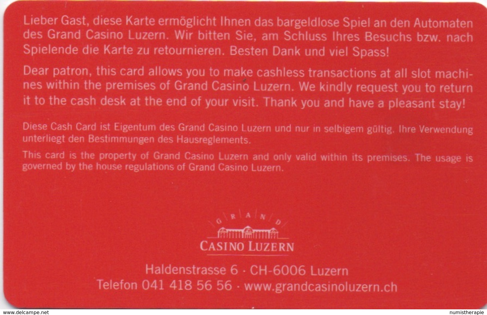 Carte De Casino : Cash Card Du Grand Casino Luzern Suisse (avec Puce) - Cartes De Casino