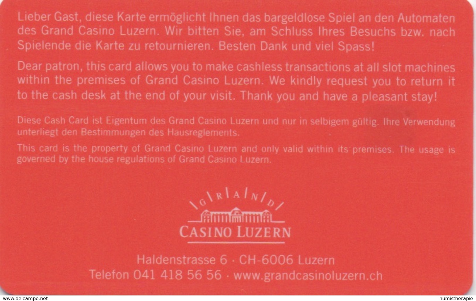 Carte De Casino : Cash Card Du Grand Casino Luzern Suisse (avec Puce) - Cartes De Casino
