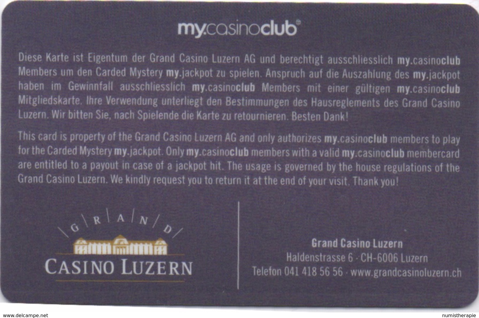 Carte De Casino : My Cash Card Du Grand Casino Luzern Suisse (avec Puce) - Cartes De Casino