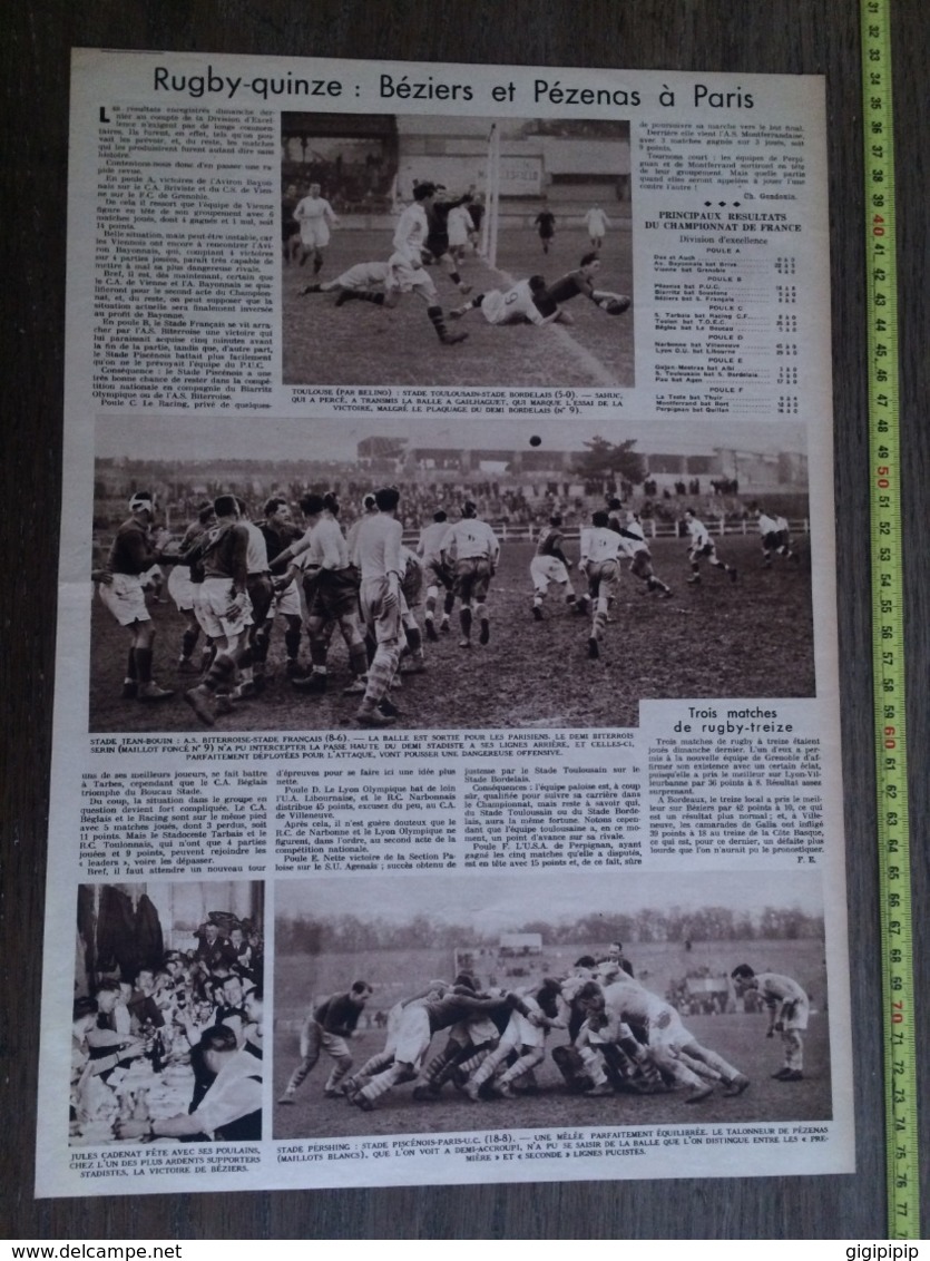 1935 M RUGBY XV BEZIERS ET PEZENAS JULES CADENAT TENNIS HENRI CROCHET SOLLOGOUB PELIZZA PAUL FERET COUTANSON VIEILLARD S - Collections