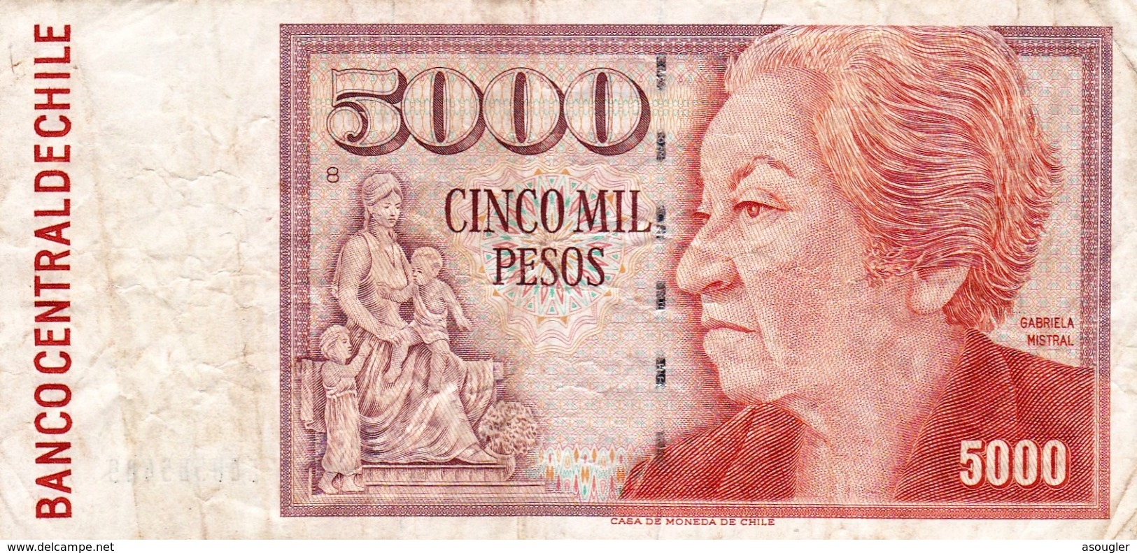 CHILE 5000 PESOS 1994 F-VF P-155d "free Shipping Via Registered Air Mail" - Chile