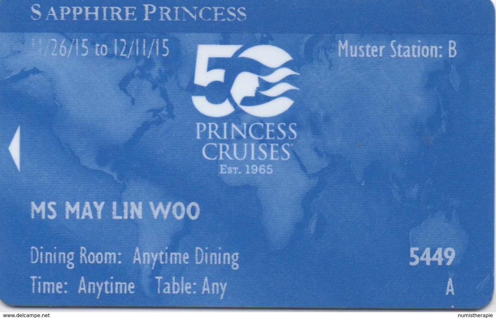 Carte De Croisière : Princess Cruises 50ème Anniversaire : Sapphire Princess Est.1965-2015 - Autres & Non Classés