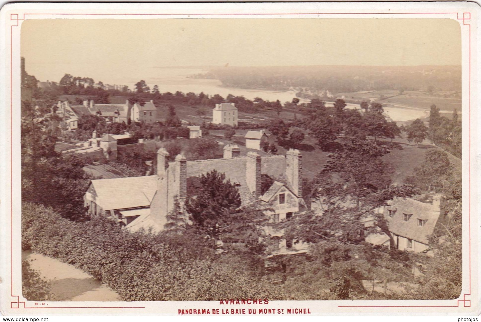 Photo Albuminée Sur Carton 11 X 16,5 : Avranches  (50) Panorama De La Baie Du Mont St Michel   Librairie Lebel Anfray - Anciennes (Av. 1900)