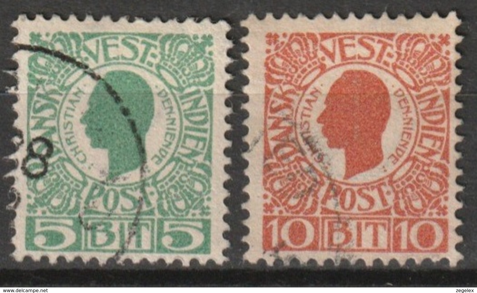 Dansk Vestindien 1905 5 Cent En 10 Ct Mi. 21-22 Yvert 27-28 - Deens West-Indië
