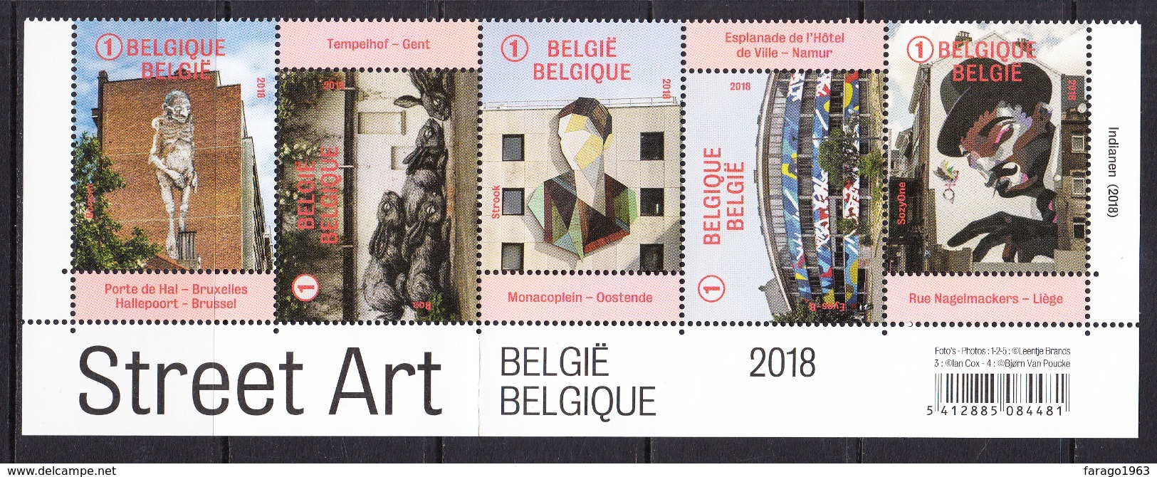 2018 Belgium Street Art Complete Strip Of 5 MNH  @ BELOW Face Value  (folded Once) - Neufs