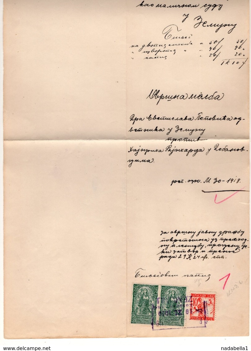 19.11.1919. KINGDOM OF SHS, ZEMUN, CHAIN BREAKERS, VERIGARI,POSTAL STAMPS AS REVENUE, ERROR 10 KR NOT PERFORATED ON TOP - Covers & Documents