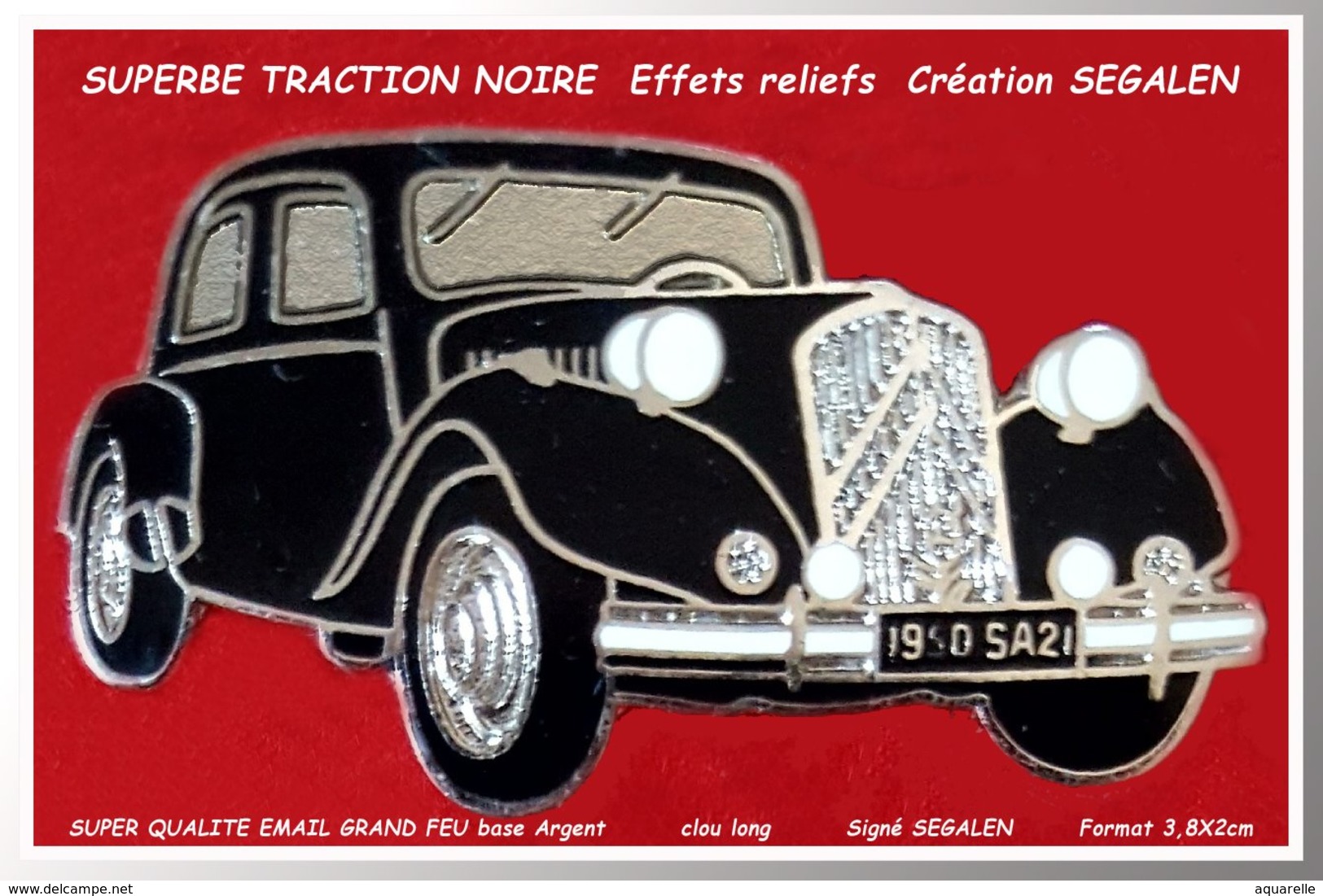 SUPER PIN'S TRACTION CITROËN NOIRE : Création Sigée SEGALEN, émaillage Grand Feu Base Argent, Clou Long Format 3,8X2cm - Citroën