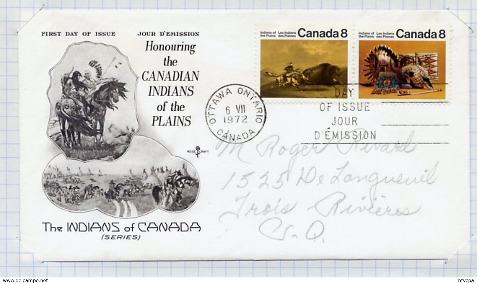 L4E162 CANADA FDC Indians Of The Plains Les Indiens Des Plaines 8c 8c Ottawa 06 07 1972 - 1971-1980