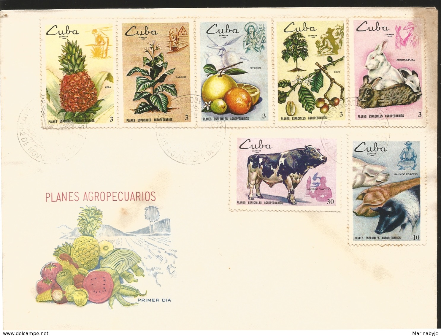 V) 1969 CARIBBEAN,SPECIAL AGRICULTURAL PLANS, AGRICULTURE, MULTIPLE STAMPS, BLACK CANCELATION, FDC - Covers & Documents