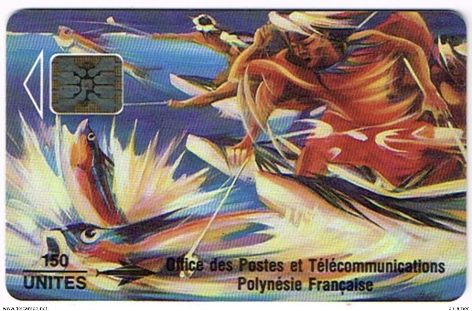 Polynesie Francaise Tahiti Telecarte Phonecard Prepaid PF14A Peche Aux Cailloux Verso Rose Mat SC5 Ut TBE - Frans-Polynesië