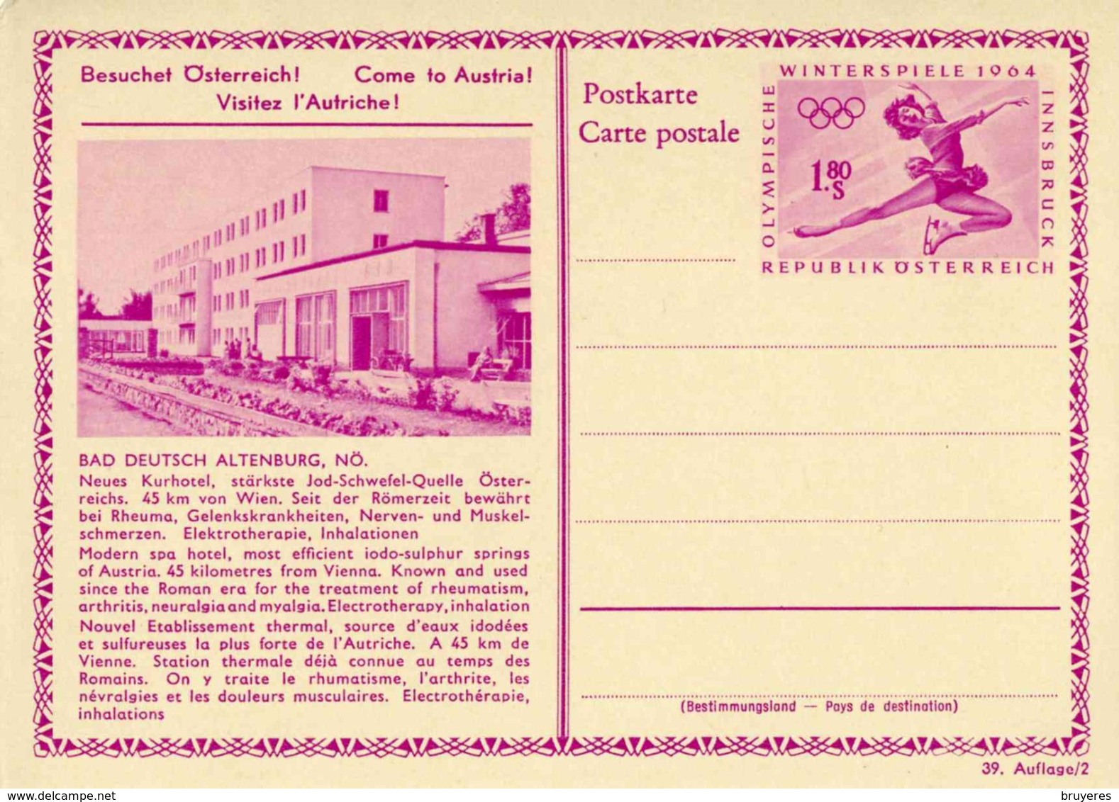 Entier Postal De 1964 D'AUTRICHE Sur CP Avec Timbre "Olympiade D'Hiver à Innsbruck" - Série 39/2 - Autres & Non Classés