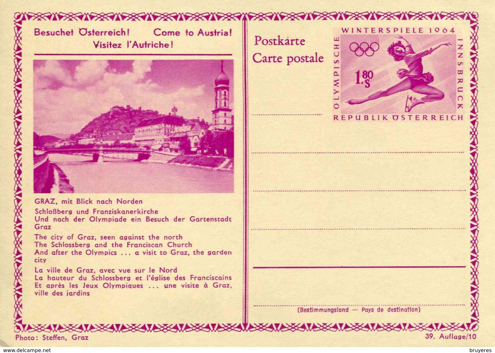 Entier Postal De 1964 D'AUTRICHE Sur CP Avec Timbre "Olympiade D'Hiver à Innsbruck" - Série 39/10 - Other & Unclassified