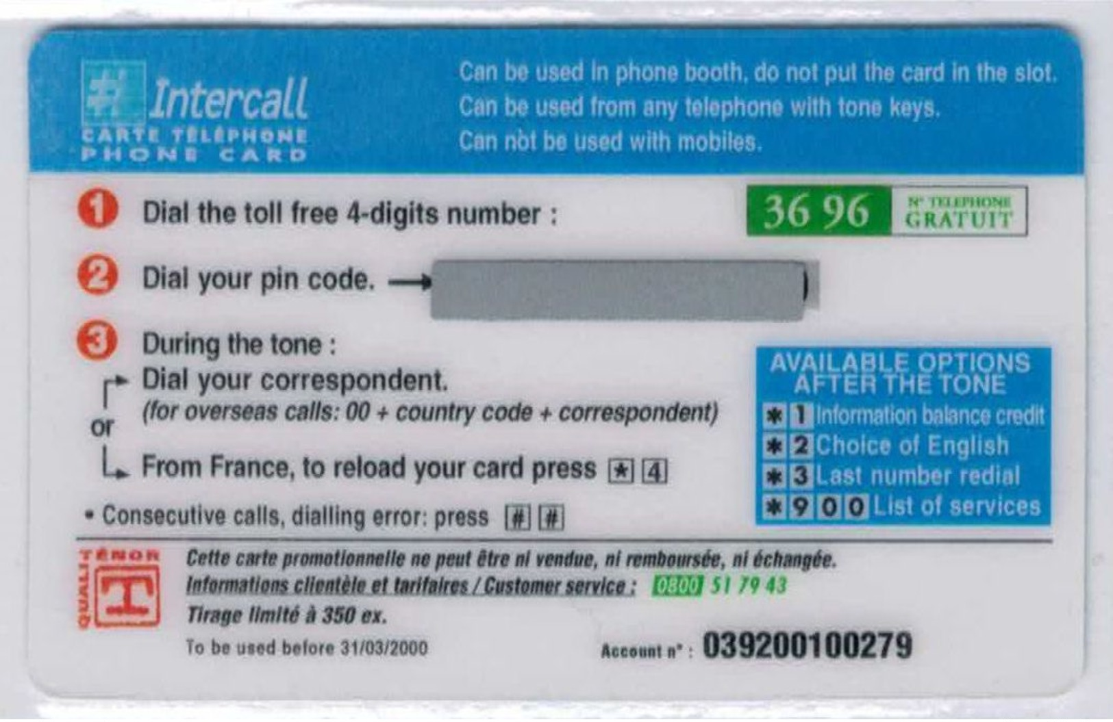 INTERCALL  - Welcome To Paris 99 Experience - Tirage : 350 Ex - Code Non Gratté - Voir Scans - Autres & Non Classés