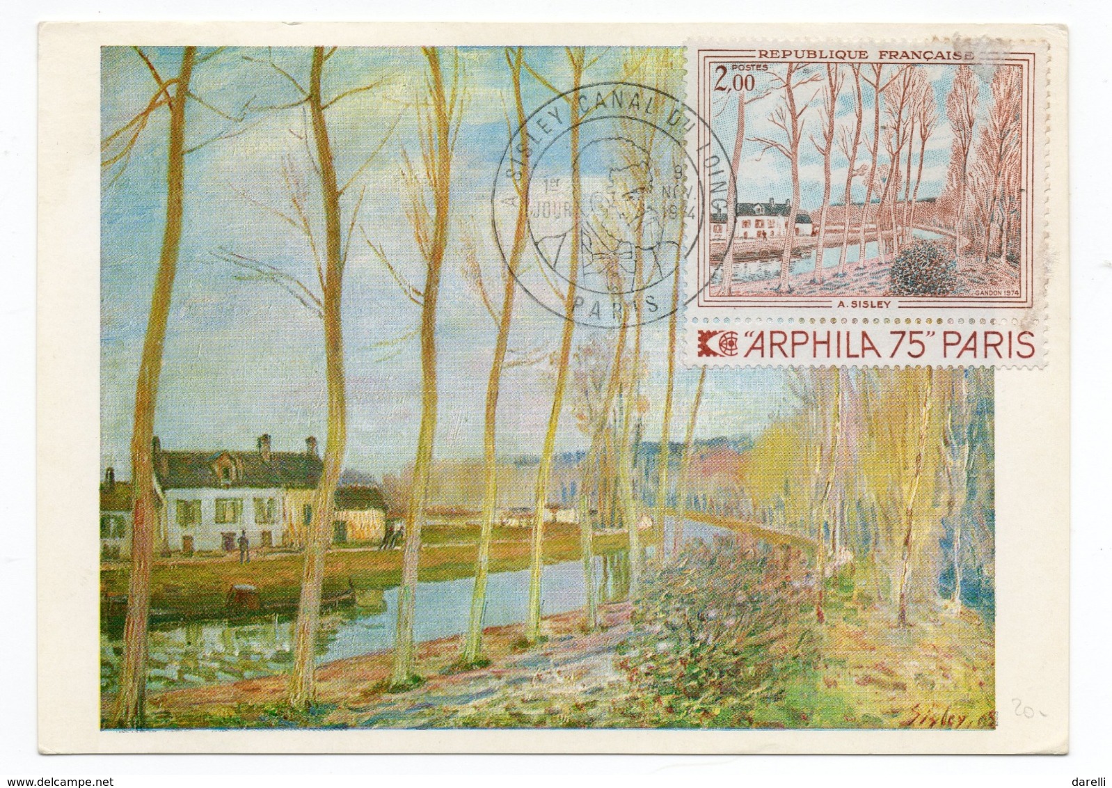 Carte Maximum 1974 -  Arphila 75 - Canal Du Loing De A. Sisley  - YT 1812 - 76 ROUEN - 1970-1979