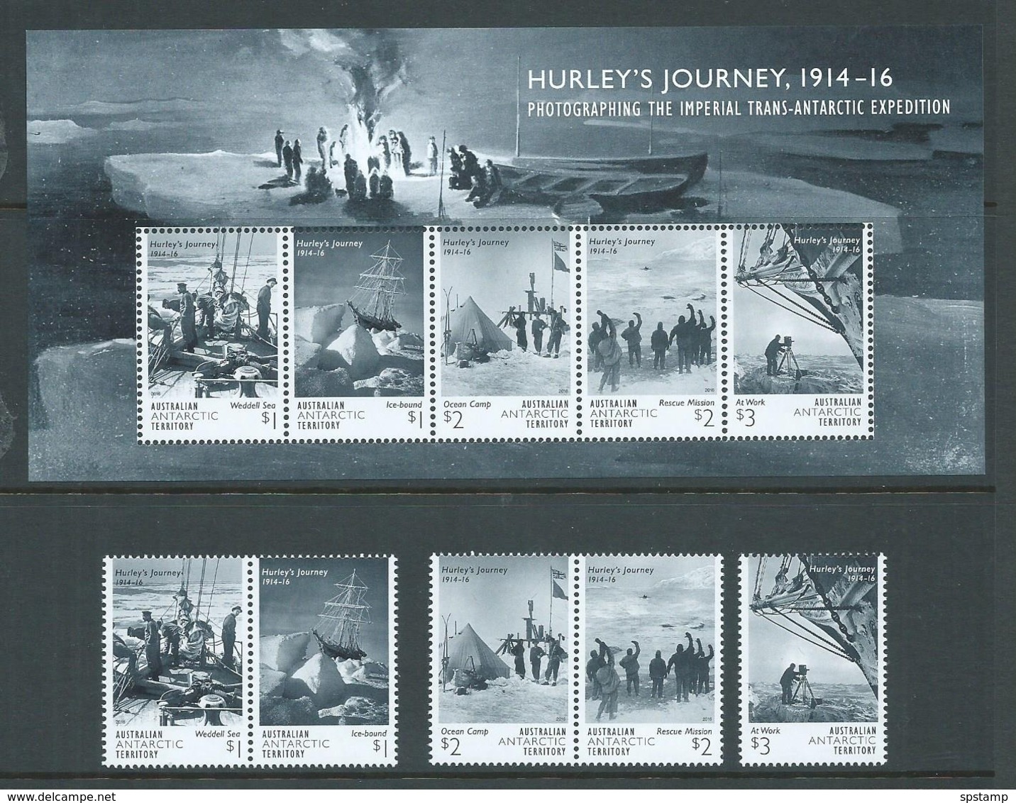 Australian Antarctic Territory 2016 Hurley's Expedition Set Of 5 & Miniature Sheet MNH - Unused Stamps