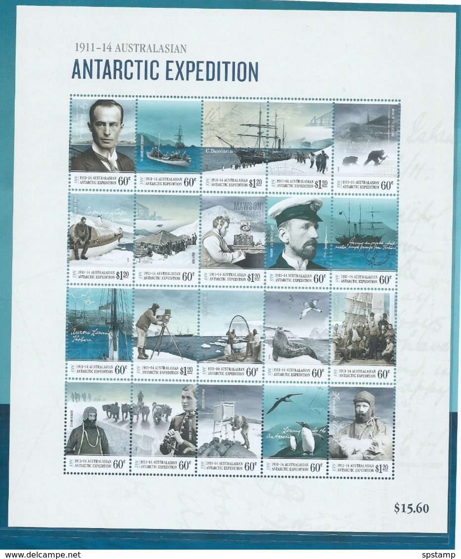 Australian Antarctic Territory 2014 Expedition Anniversary Special Sheetlet Of 20 Both Normal & Foiled Finish MNH - Neufs