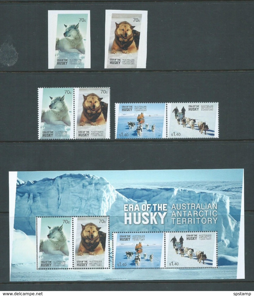 Australian Antarctic Territory 2014 Husky Dog Era Set Of 4 , Miniature Sheet & Peel & Stick Pair MNH - Unused Stamps