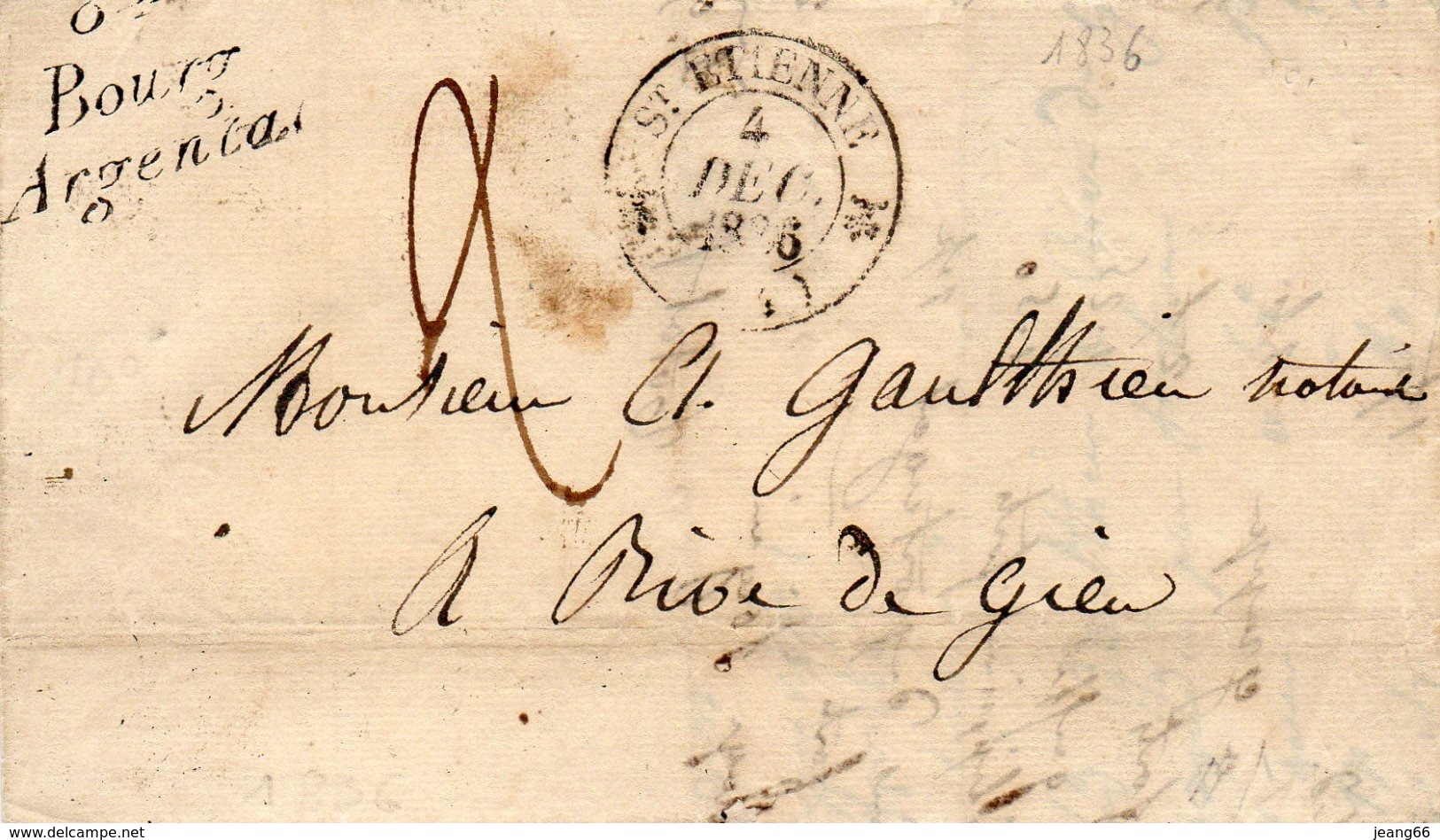 Cursive 84 BOURG ARGENTA Et Cachet 12 St ETIENNE,L.A.C. Du 4/12/36 - 1801-1848: Précurseurs XIX