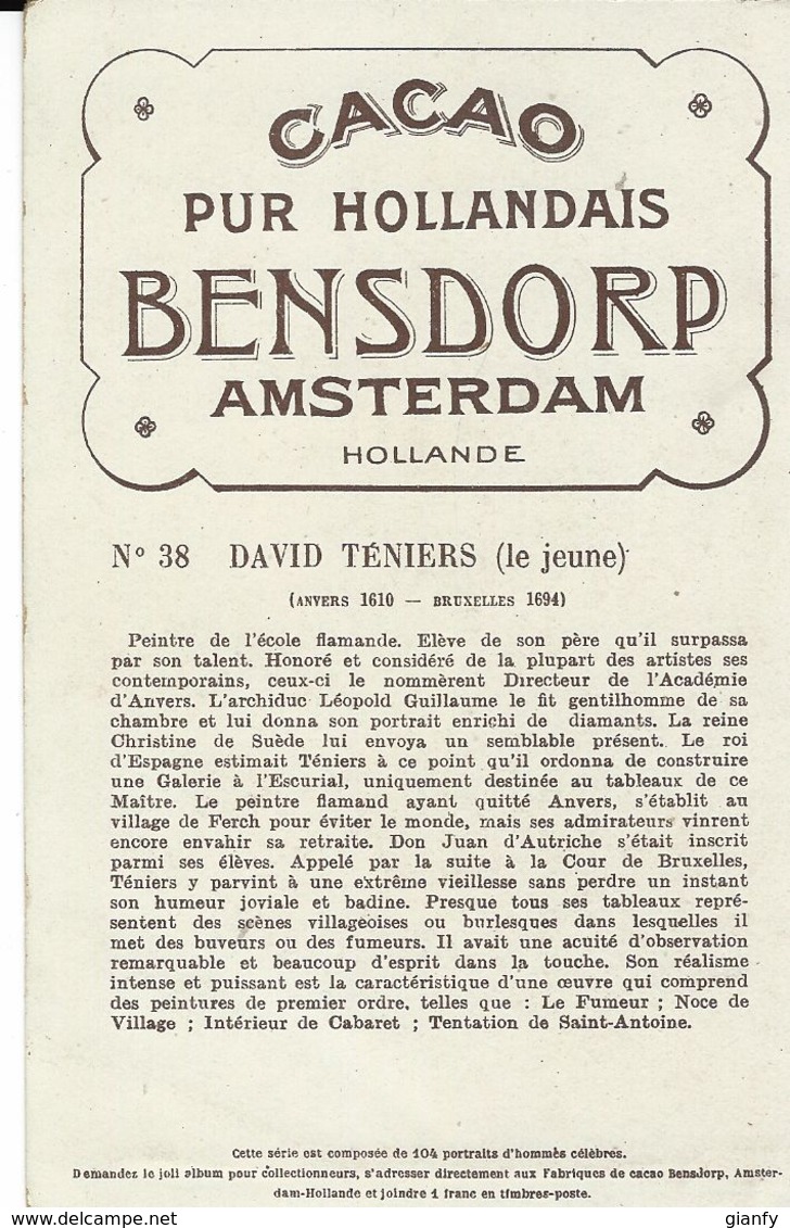 CHROMO CACAO BENSDORP AMSTERDAM 1900 DAVID TENIERS LE JEUNE - Altri & Non Classificati