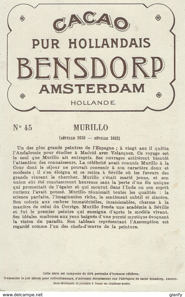 CHROMO CACAO BENSDORP AMSTERDAM 1900 BARTOLOME ESTEBAN MURILLO - Altri & Non Classificati