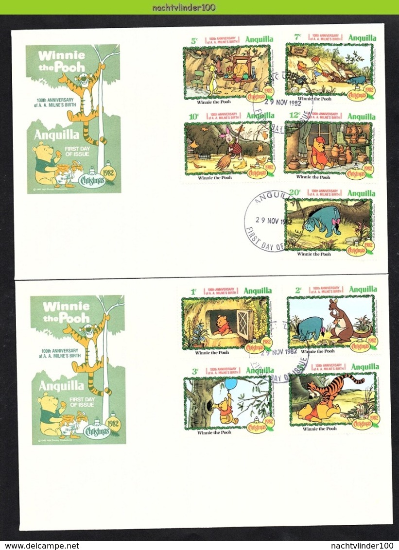 Nfe0041b WALT DISNEY WINNIE THE POOH TIGER BEAR DONKEY 100th Anniversary Of A.A. Milne's Birth ANGUILLA 1982 FDC's - Disney