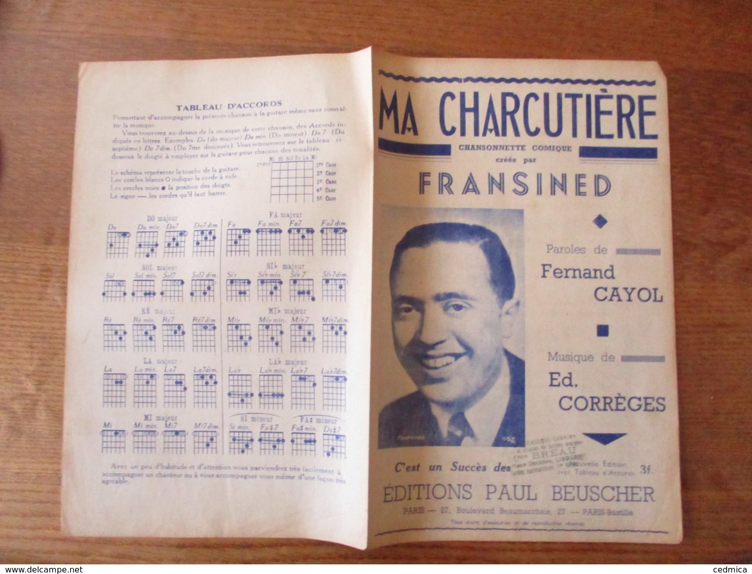 MA CHARCUTIERE CHANSONNETTE COMIQUE CREEE PAR FRANSINED PAROLES DE FERNAND CAYOL MUSIQUE DE ED. CORREGES - Partituras