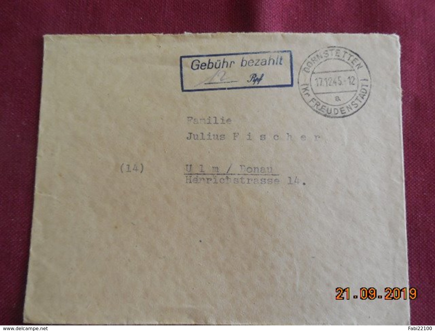 Lettre De 1945 De Dornstetten Pour Ulm - Other & Unclassified