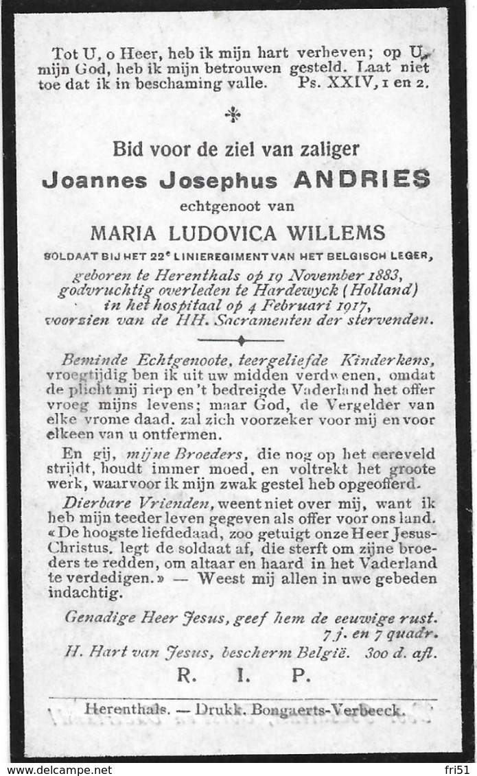 Andries J.j. (gesneuveld Herentals 1883 - Harderwijk 1917) - Religion & Esotérisme