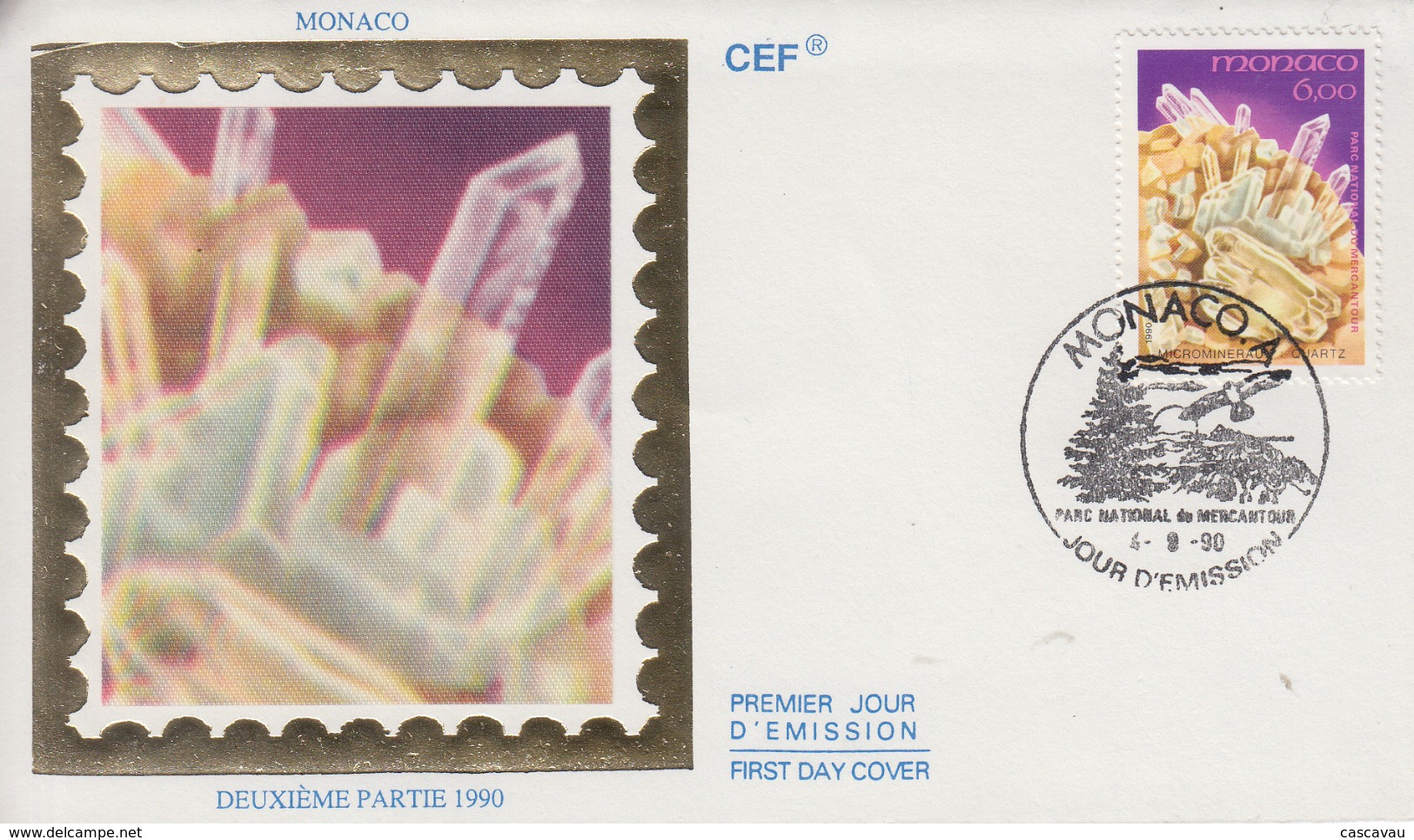 Enveloppe  FDC  1er  Jour  MONACO    Minéraux  Du  Mercantour  :   QUARTZ    1990 - Minéraux