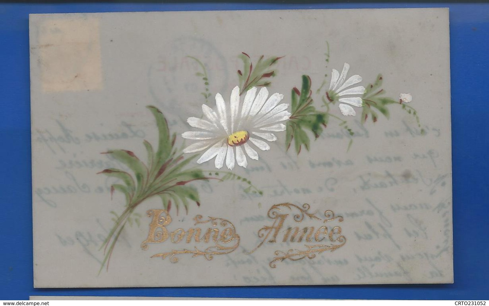 Carte En Celluloid   Peint à La Main   Bonne Année  Fleurs  écrite En 1907 - Sonstige & Ohne Zuordnung