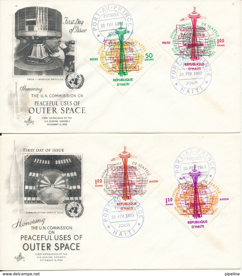 Haiti FDC 20-2-1963 Peaceful Uses Of The Outer Space Complete Set Of 4 On 4 Covers With Art Craft Cachet - Haiti