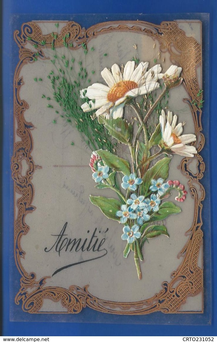 Carte En Celluloid   Amitié   Ajouti  Bouque De Fleurs    écrite En 1907 - Altri & Non Classificati