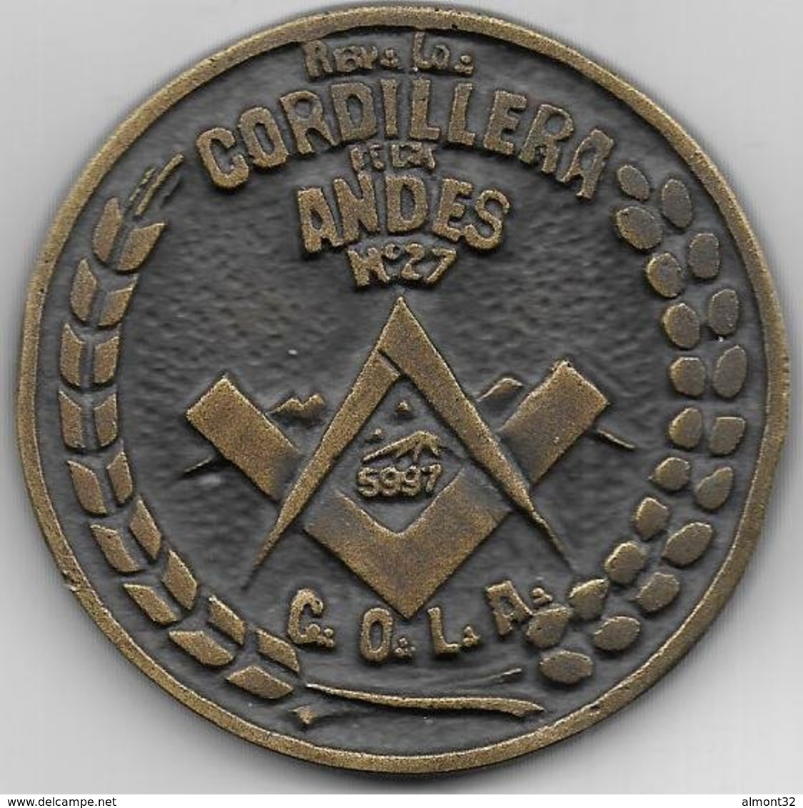 Toulouse - Médaille Maçonnique Uniface Loge N° 27  " Cordillera De Los Andes " - Franc-Maçonnerie