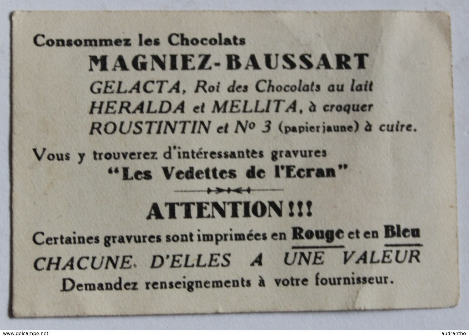 Chromo Rare Chocolat Magniez Baussart Acteur Américain Harold LLYOD Série Les Vedettes De L'écran - Sonstige & Ohne Zuordnung