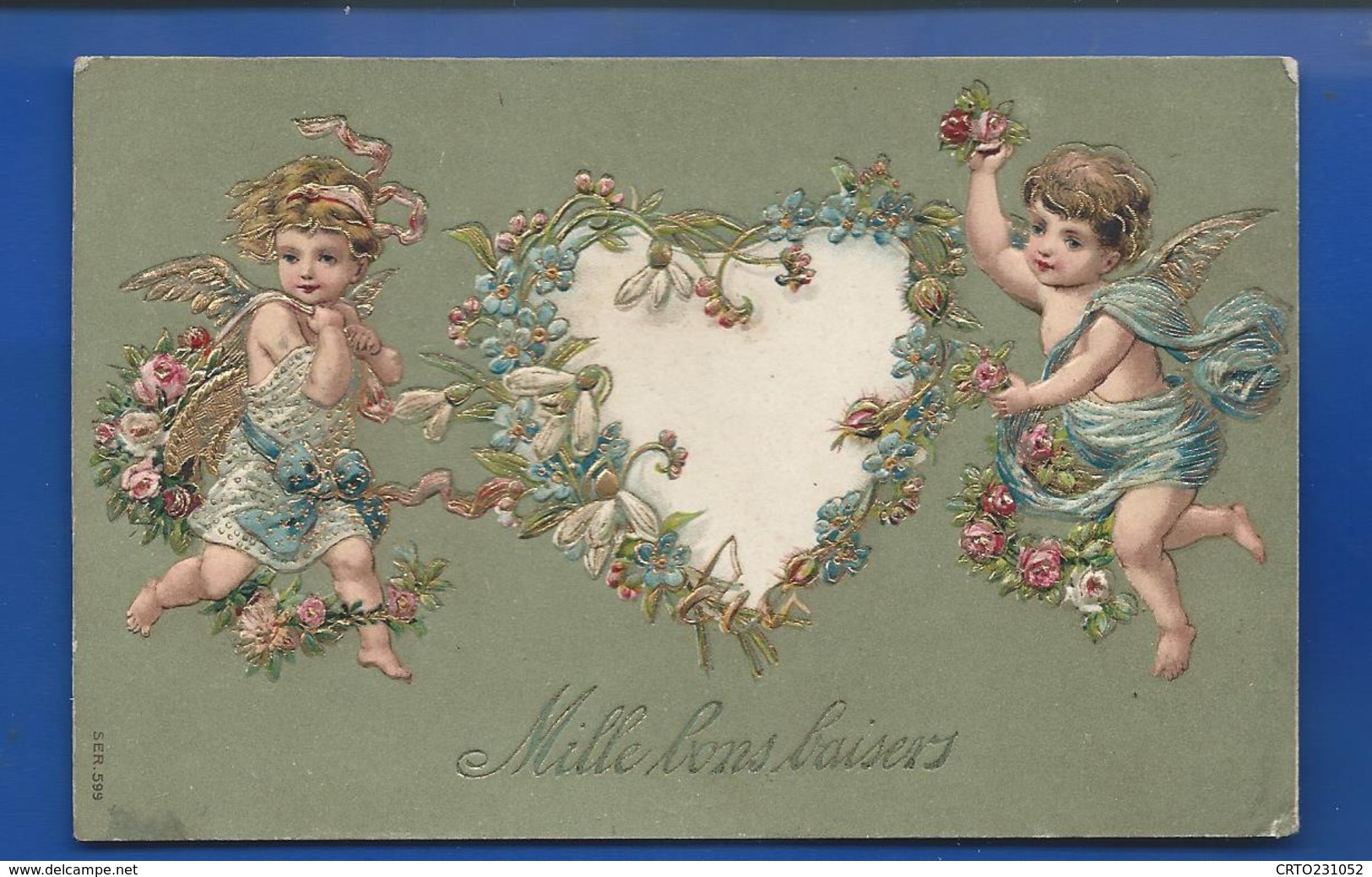 Carte En Relief  Anges  Coeur  Mille Bons Baisers  écrite En 1908 - Altri & Non Classificati