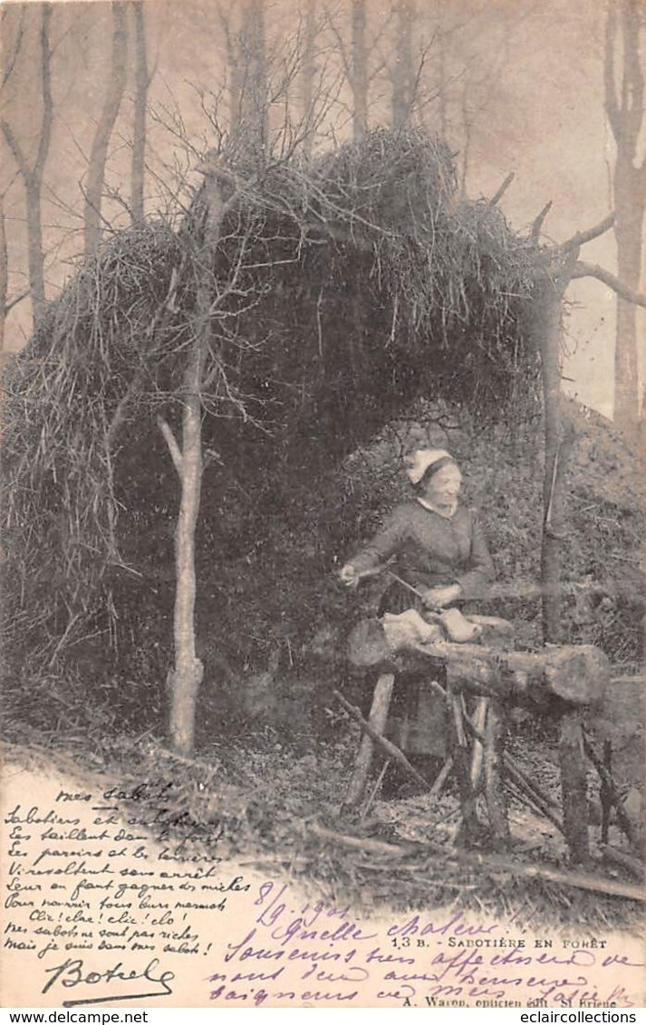 Thème.  Métiers Divers: Bois       Bretagne. Sabotière En Forêt .  Poème  De Botrel     (Voir Scan) - Altri & Non Classificati