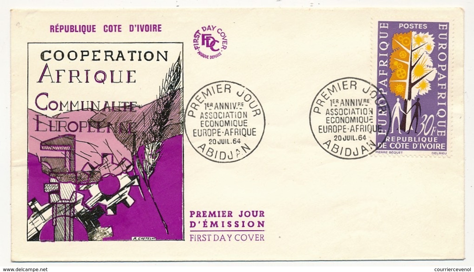 Cote D'Ivoire - Enveloppe FDC - 1er Anniversaire Association économique Europe-Afrique - 1964 - Abidjan - Costa D'Avorio (1960-...)