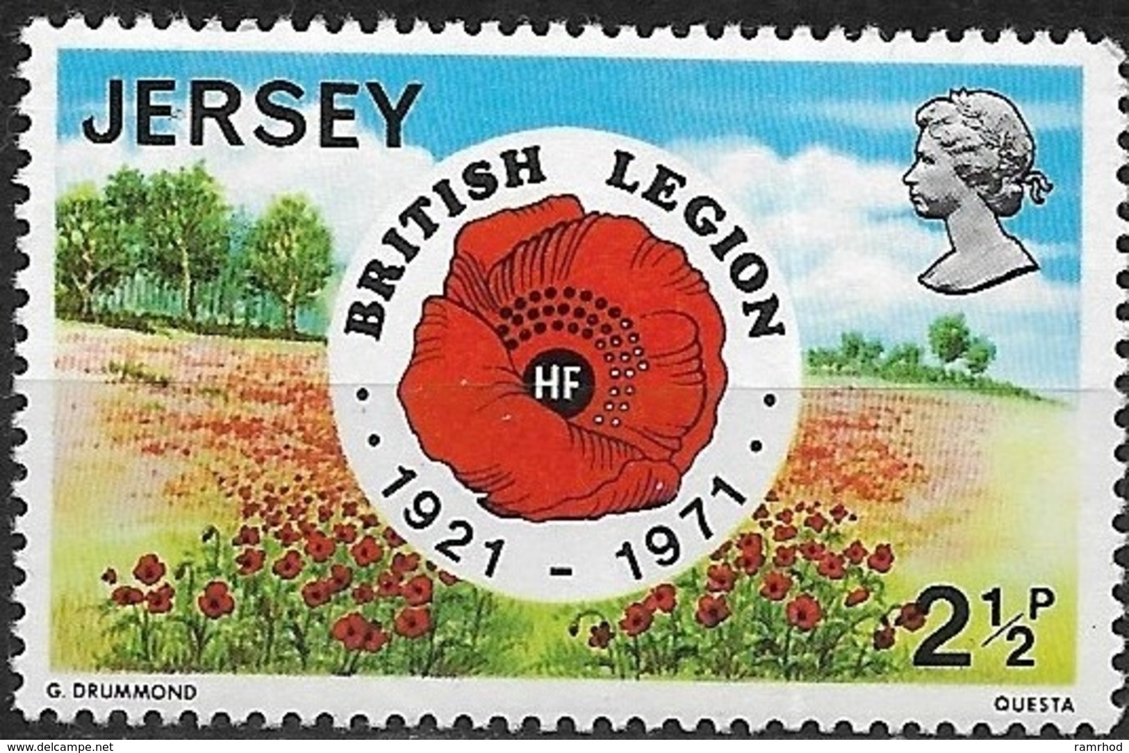 JERSEY 1971 50th Anniversary Of Royal British Legion - 21/2p Poppy Emblem And Field MNH - Jersey