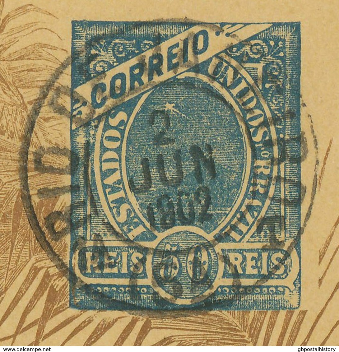 BRAZIL 1902 Sugarloaf Rio Bay 50 R Blue Uprated Postal Stationery Postcard PARIS - Covers & Documents