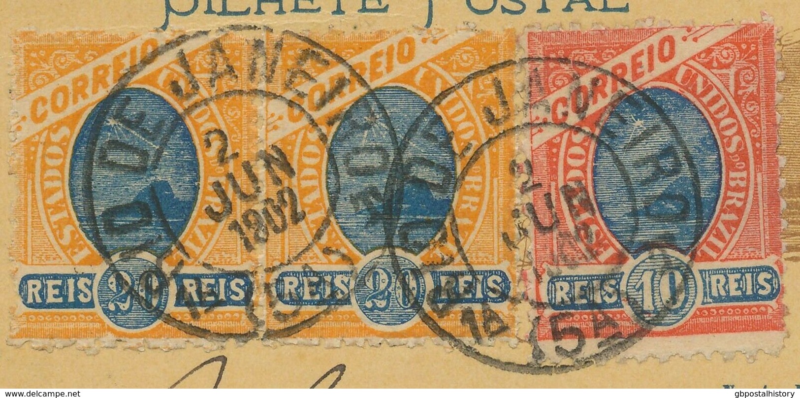 BRAZIL 1902 Sugarloaf Rio Bay 50 R Blue Uprated Postal Stationery Postcard PARIS - Brieven En Documenten